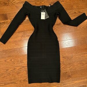 Herve Leger Candice dress,
XS (off the shoulder black bandage dress knee length)